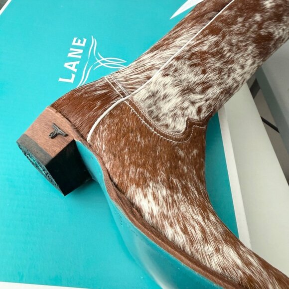 Lane Plain Jane Cowhide Cowboy Boots Tall Brown Western Hair on Hide Womens 11 - Picture 8 of 10